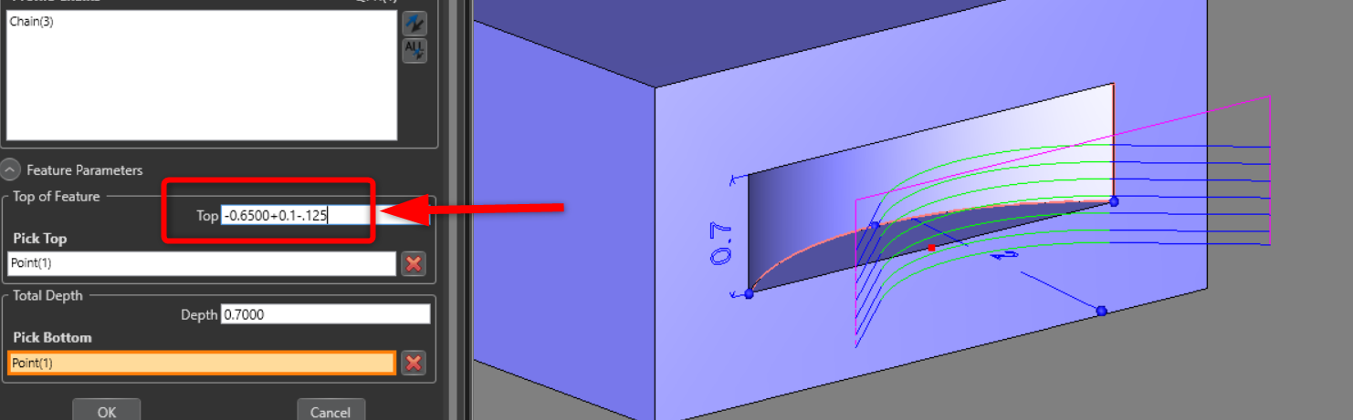 A blue cube with a red arrow pointing at the graph Description automatically generated