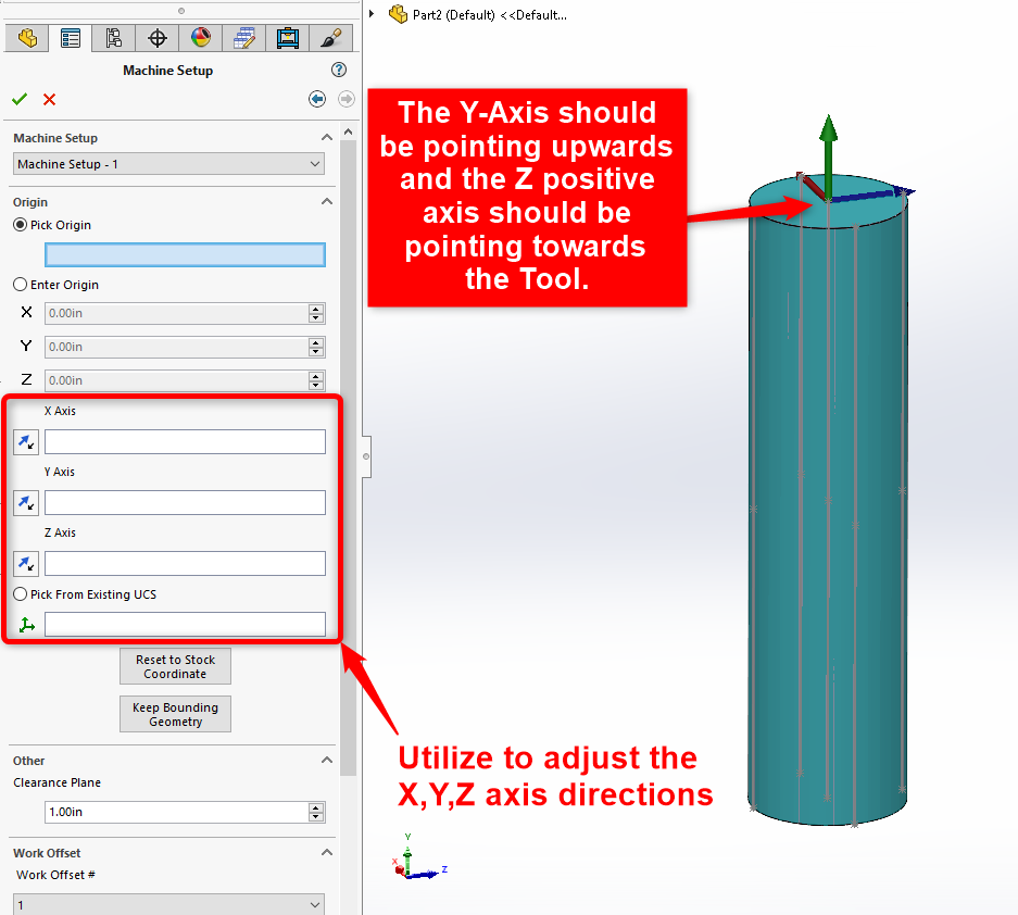 Pic. 7 – Orient the X,Y,Z Axis directions in the “Machine Setup” page